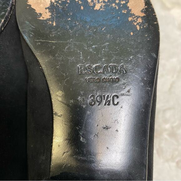 Escada Vero Cuoio Black Pointed Toe Crystal Rhinestone Velvet Flats Size 39.5 - Picture 8 of 13